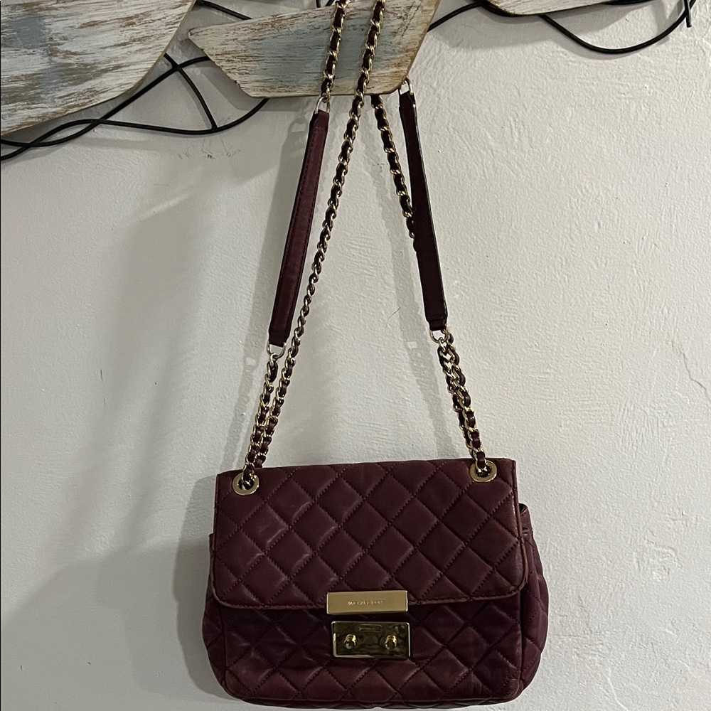 Michael Kors Quilted Burgundy Shoulder Bag